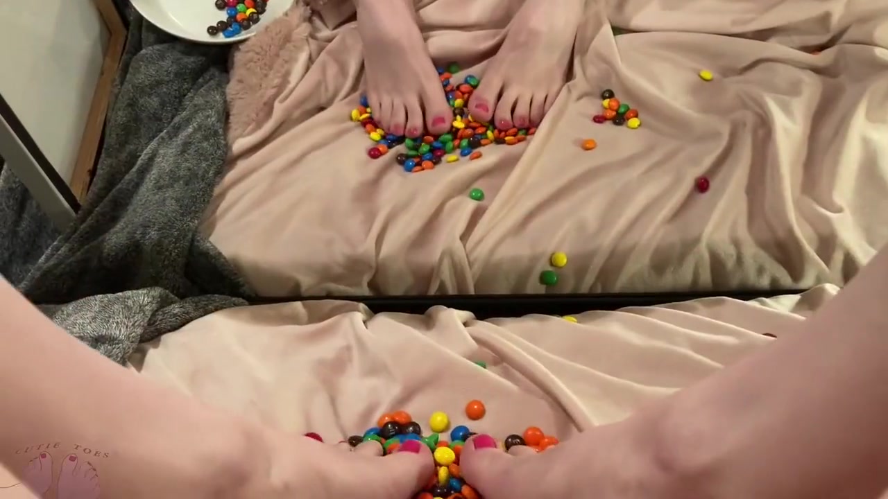 Food Play - Trans Girl Plays With M&ms With Her Feet And Balls