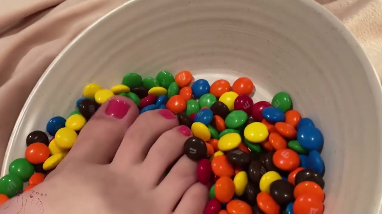 Food Play - Trans Girl Plays With M&ms With Her Feet And Balls