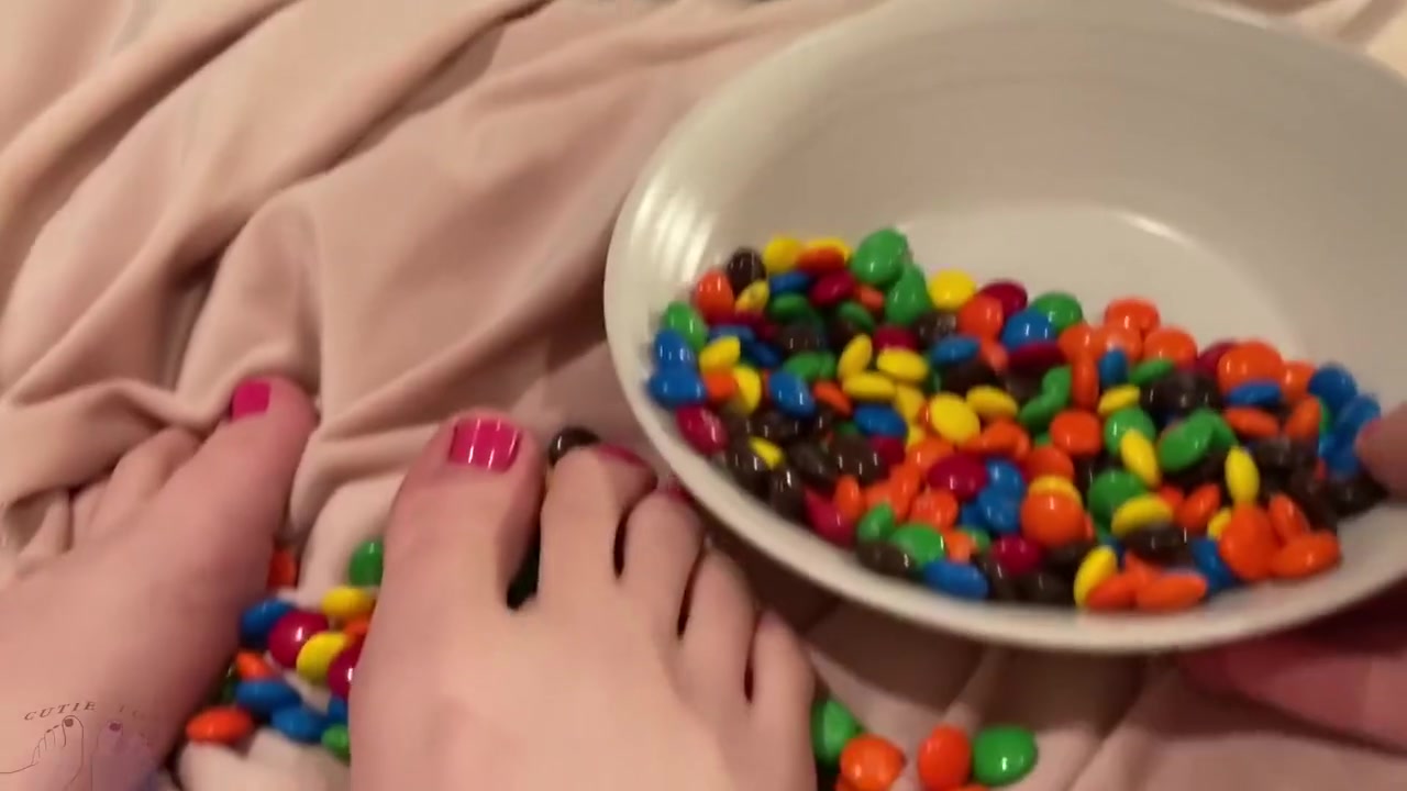 Food Play - Trans Girl Plays With M&ms With Her Feet And Balls