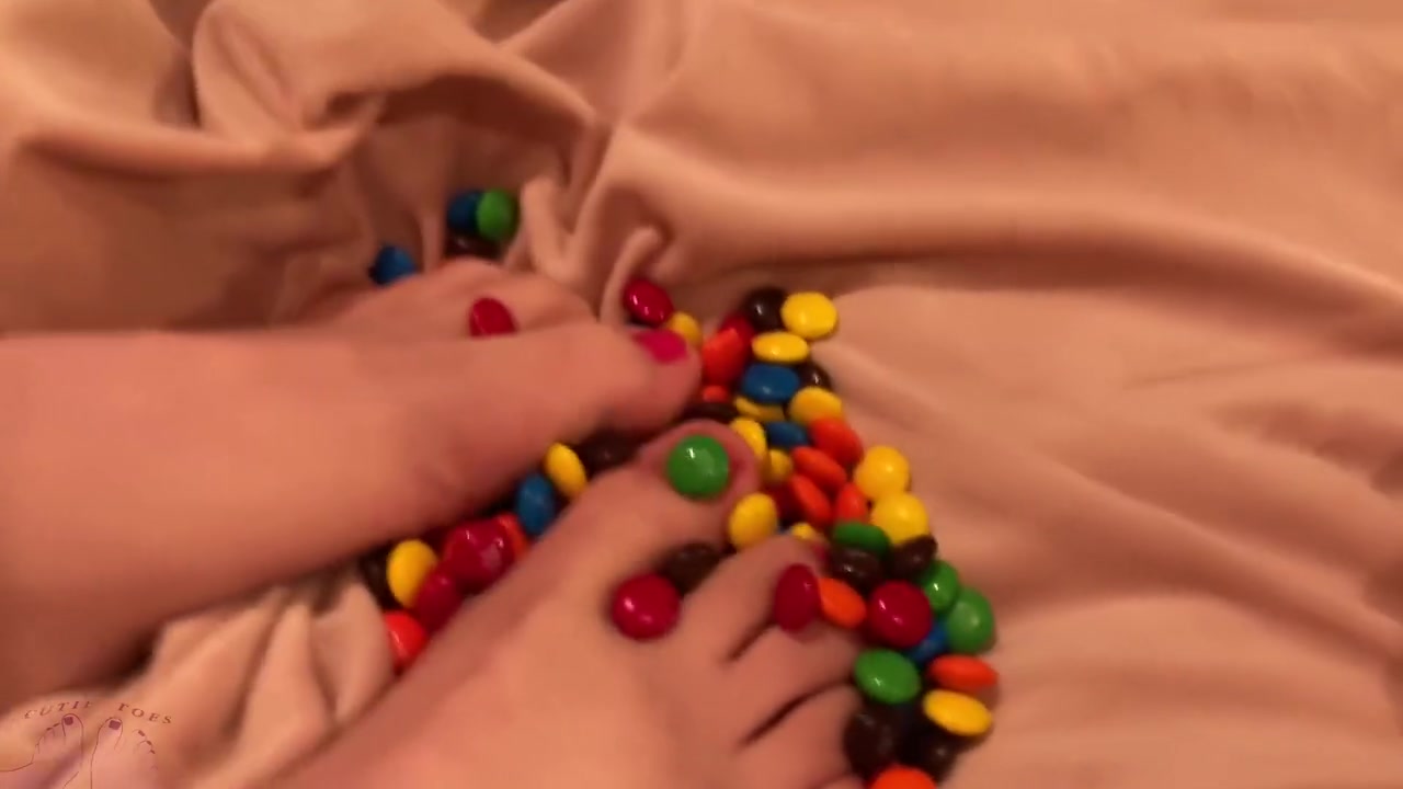 Food Play - Trans Girl Plays With M&ms With Her Feet And Balls