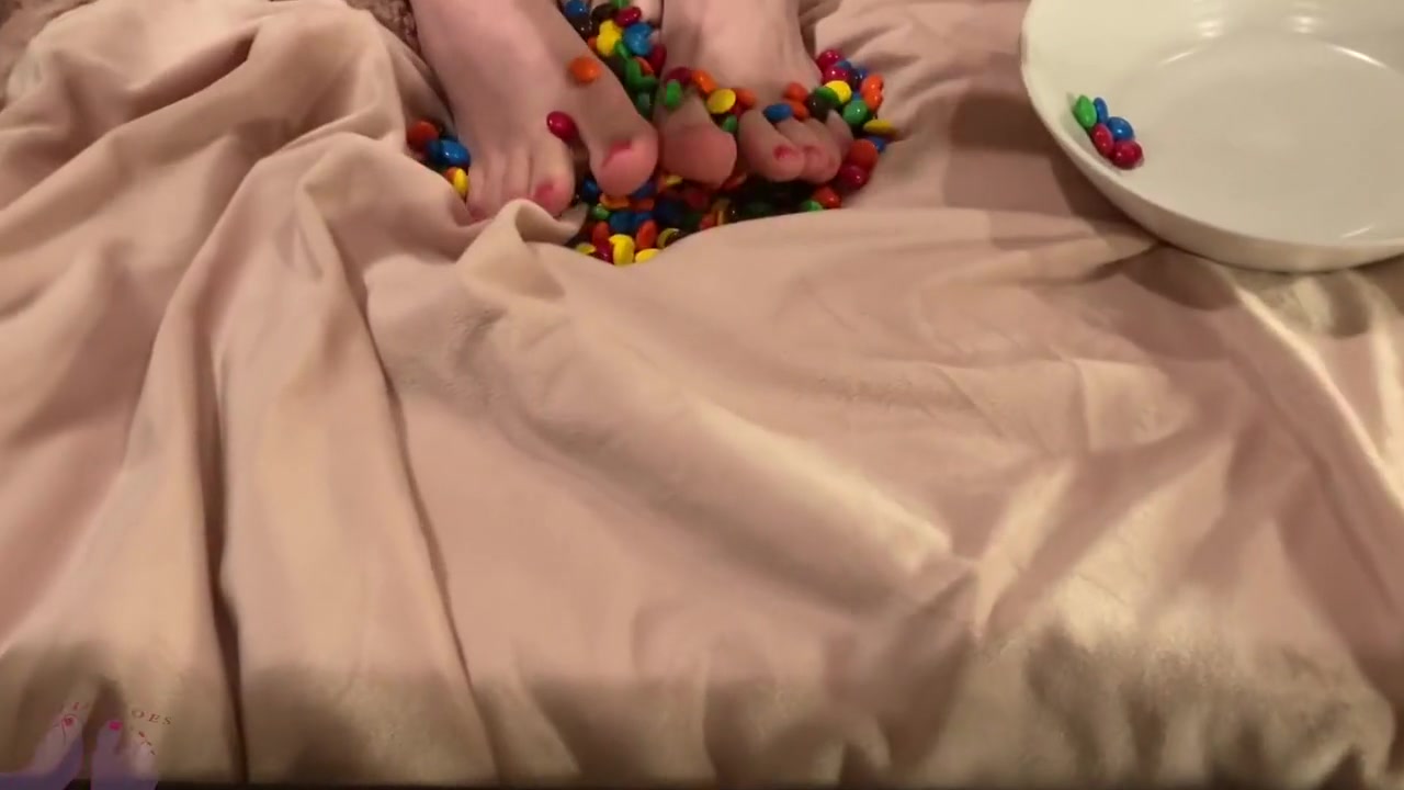 Food Play - Trans Girl Plays With M&ms With Her Feet And Balls