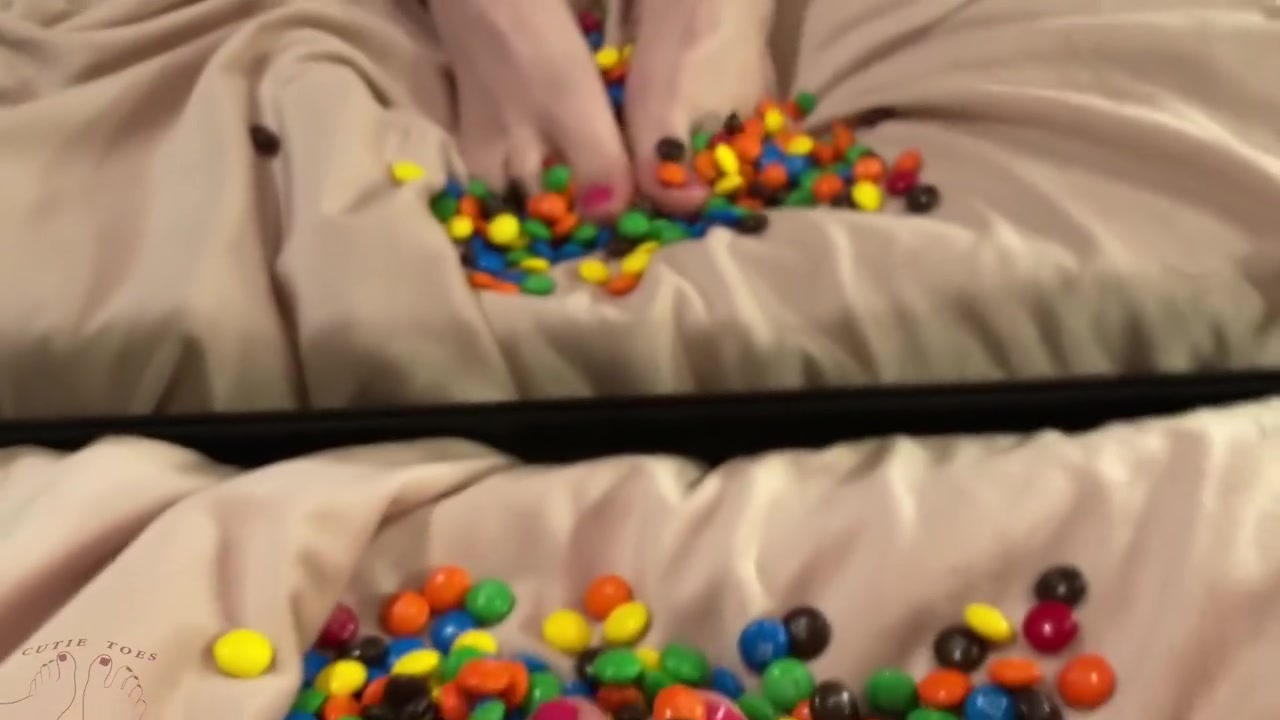 Food Play - Trans Girl Plays With M&ms With Her Feet And Balls