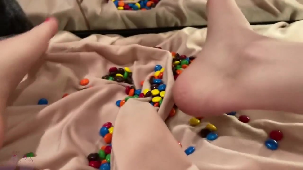 Food Play - Trans Girl Plays With M&ms With Her Feet And Balls