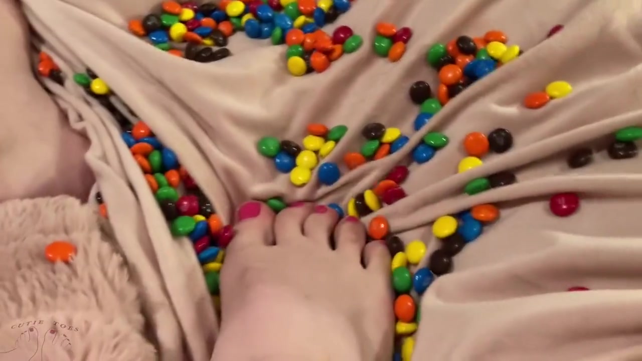 Food Play - Trans Girl Plays With M&ms With Her Feet And Balls