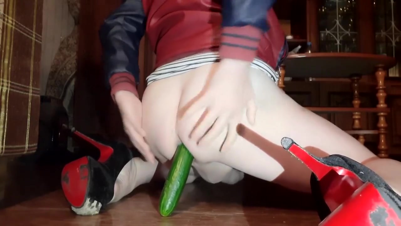 Slutty Bitch Evelina Wearing Jacket Fucking Her Ass With Cucumber