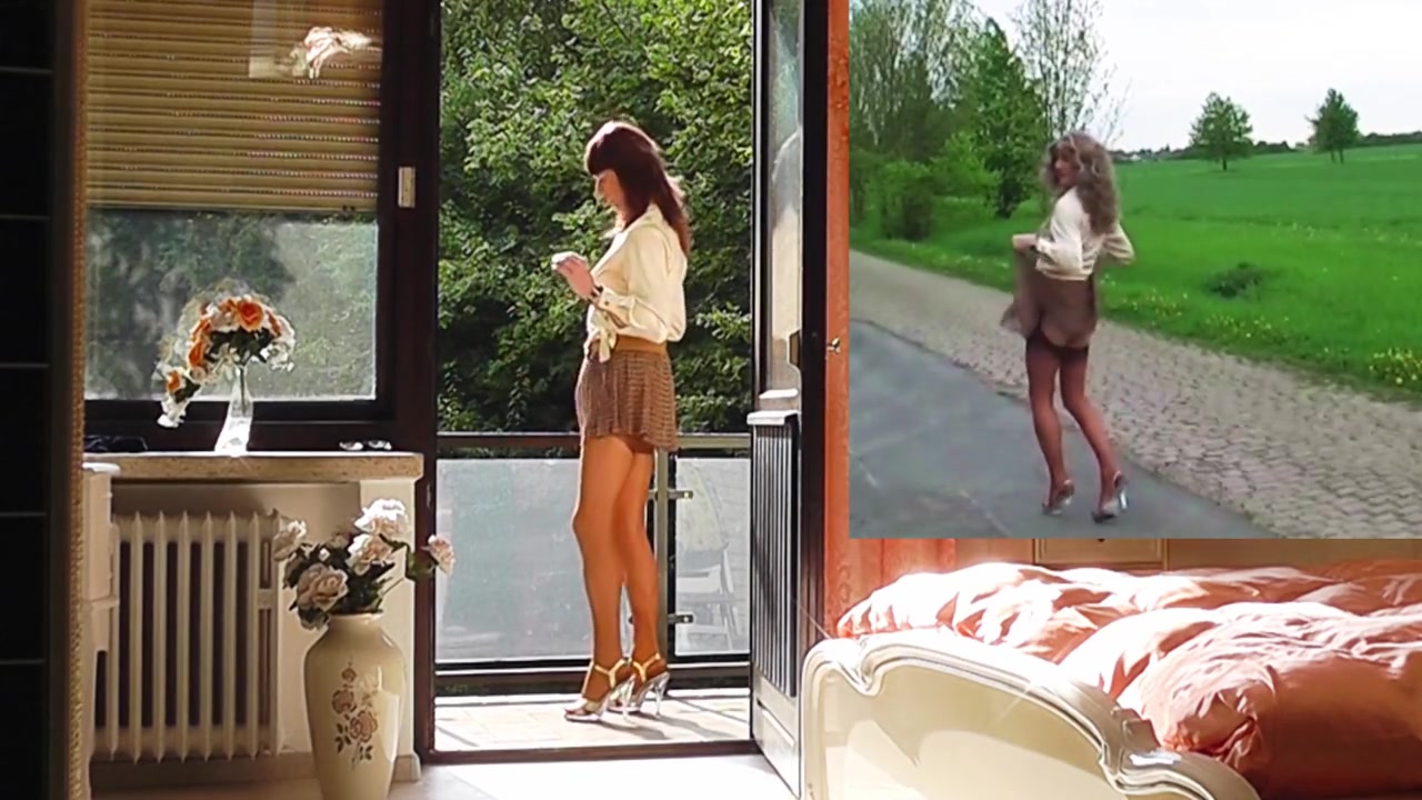 Slut On Offer - In A Sheer Pleated Miniskirt And Nylon Stockings
