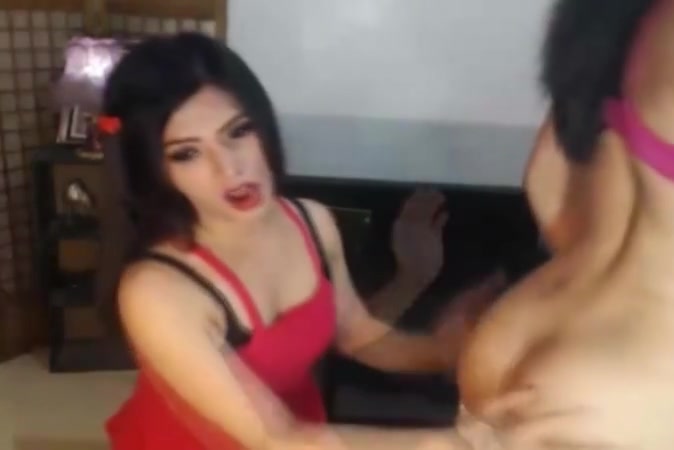 Seductive hot shemale couple do oral sex