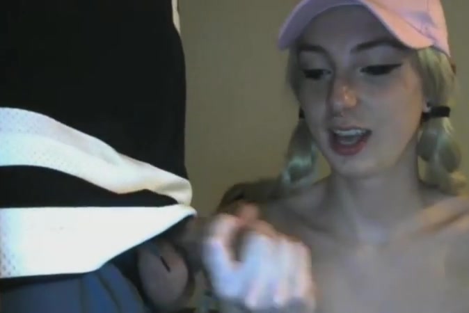 Cute blonde tranny sucks her lover cock