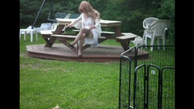 Cumming in sheer nightie pool