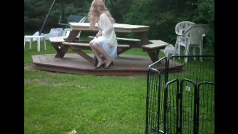 Cumming in sheer nightie pool