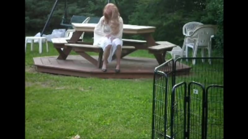 Cumming in sheer nightie pool