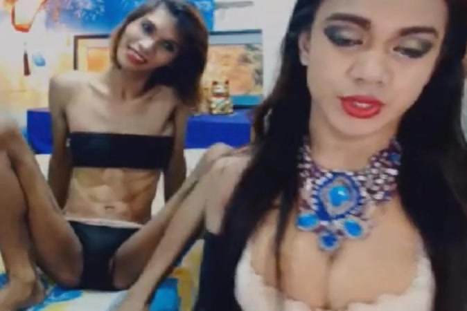 Sexy duo shemale babe sucking each other cock