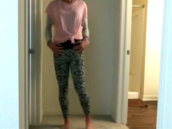 Tranny in tights and thong striptease