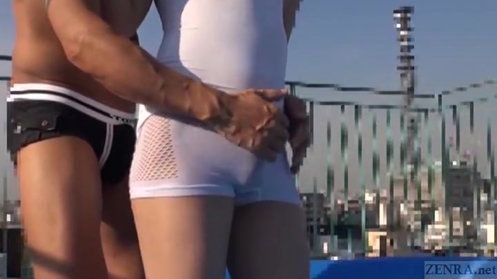 Subtitled Japanese crossdresser Kaoru Oshima rooftop handjob