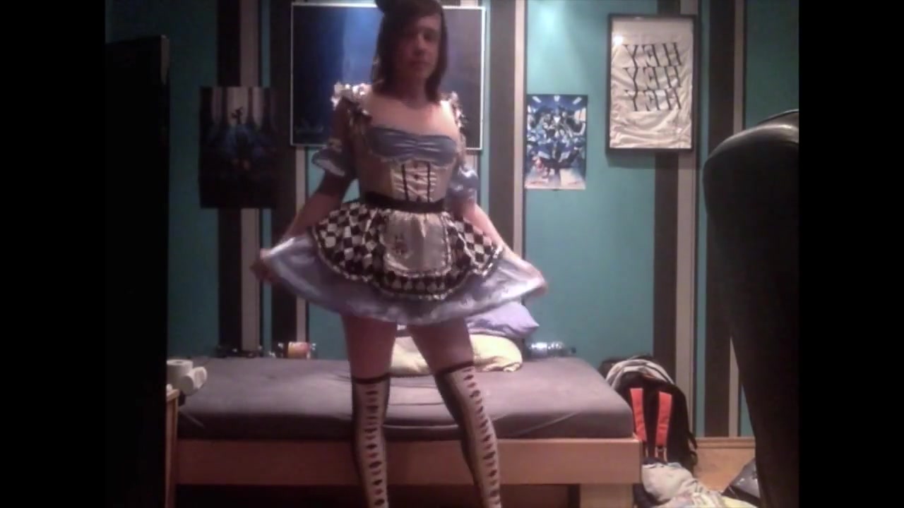 college girl Shemale Tiffany dressed as Alice in Wonderland