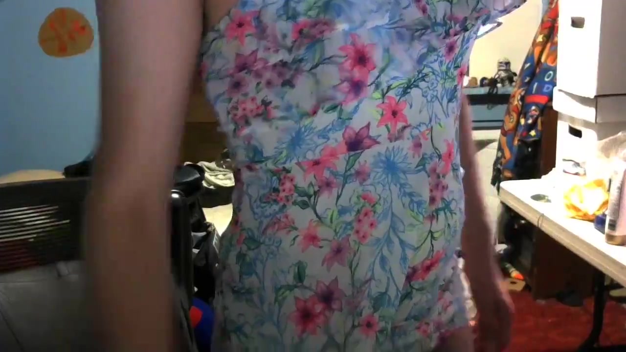 Femboy masturbating showing off in slutty dress butt plug