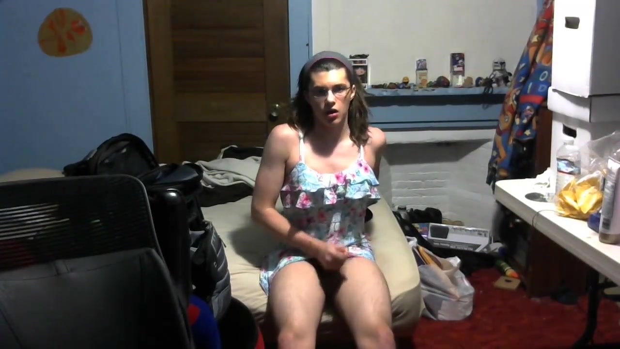Femboy masturbating showing off in slutty dress butt plug