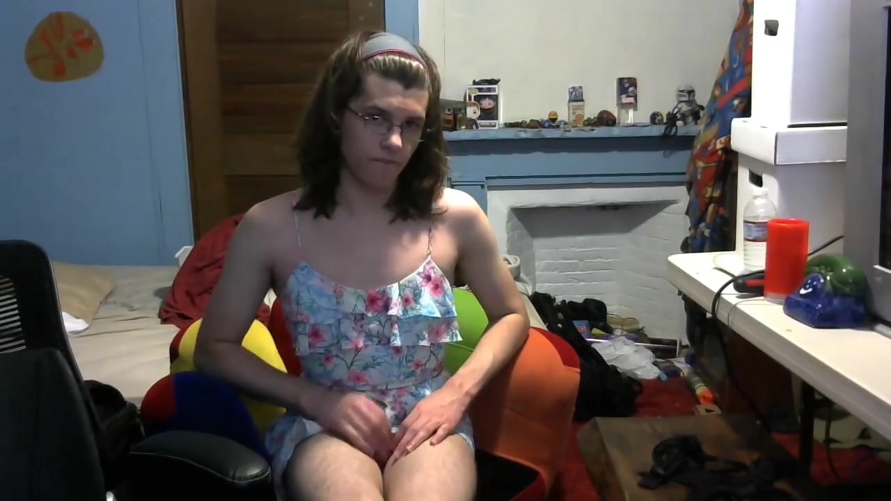 Femboy masturbating showing off in slutty dress butt plug