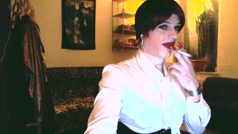 White satin lady smoking and playing