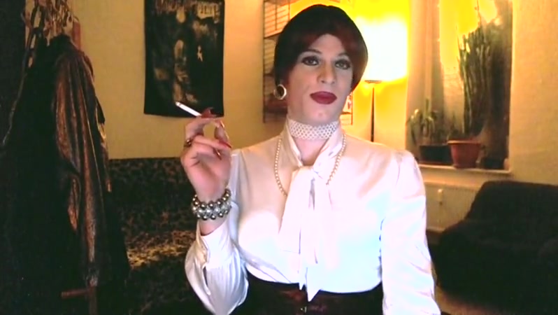 White satin lady smoking and playing