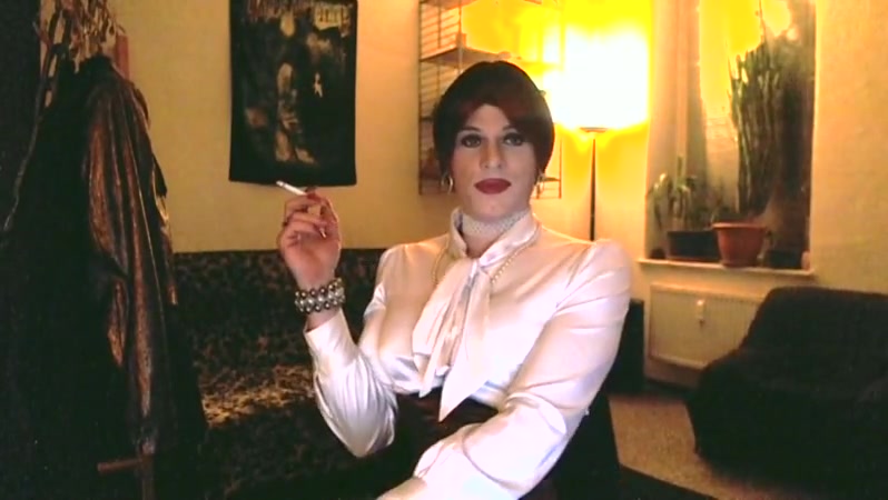 White satin lady smoking and playing