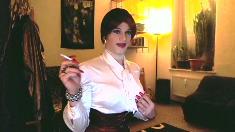 White satin lady smoking and playing