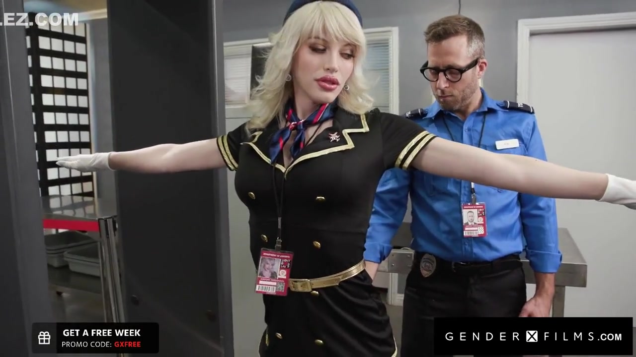 Izzy Wilde - Cute Trans Stewardess Smashed By Kinky Guard - Genderxf