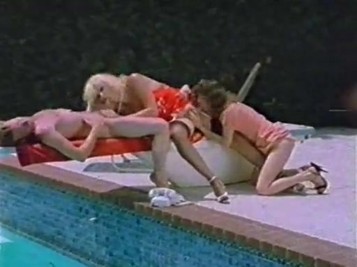 Vintage poolside threesome with a TS