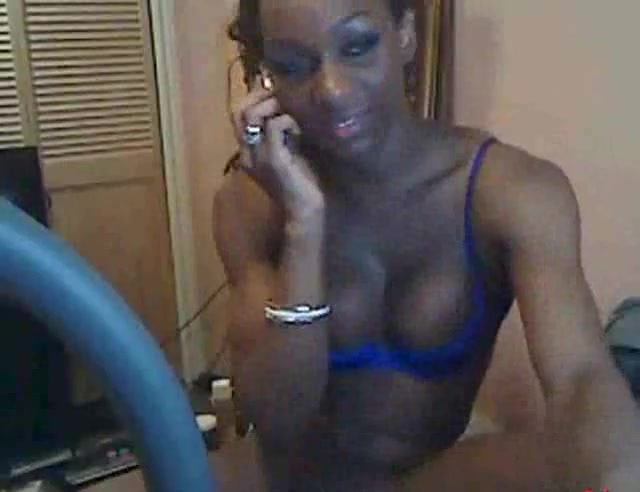 Amazing ebony ladyboy on cam