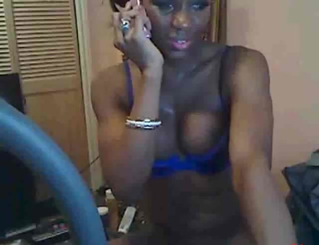 Amazing ebony ladyboy on cam