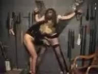 Bondage pastime with a shemale in stockings