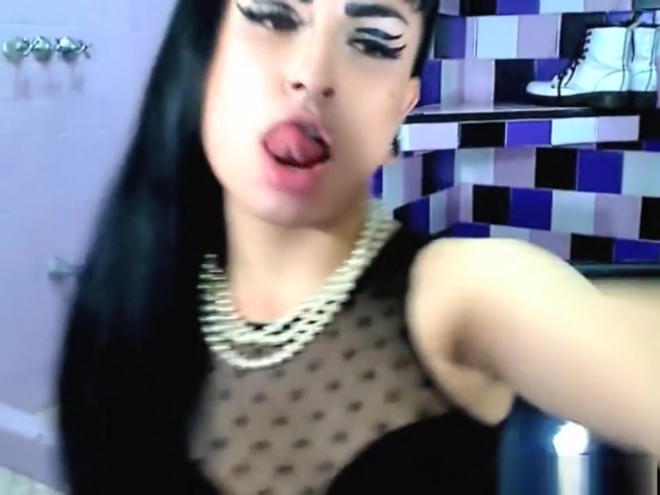 Hot Latina Tranny Jerking her Cock