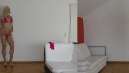 Dancing crossdresser shows off her ass