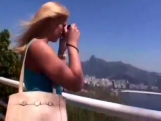 Sweet blonde looks hot in outdoor interracial threesome