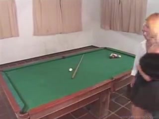 Leggy blond shemale fucking on a table