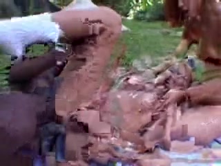 Ebony Stud Pounding Blonde Girl T-Girl Outdoor