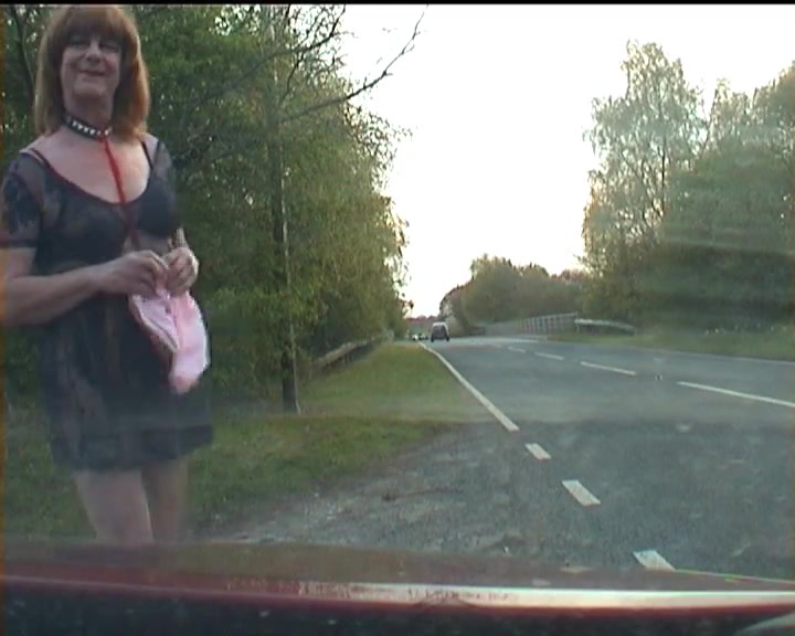 Outdoor crossdresser in lingerie