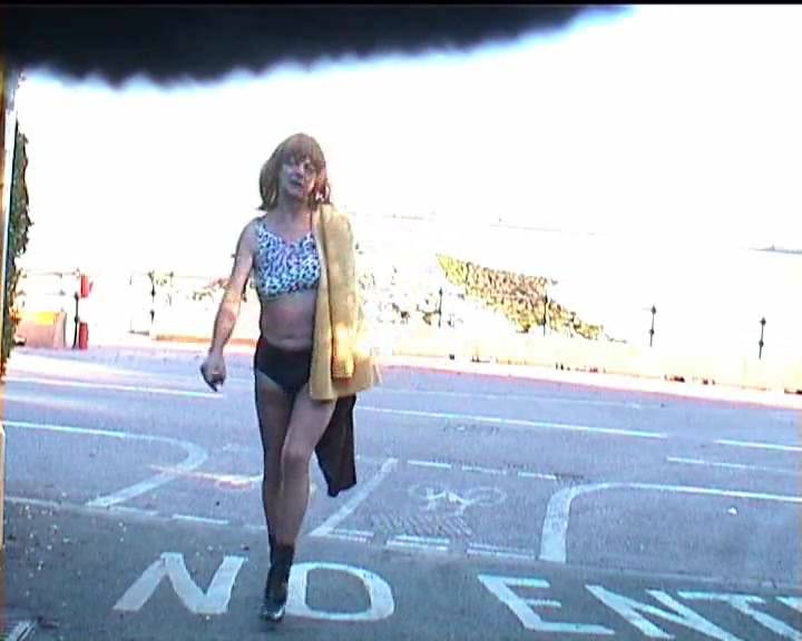 Shameless crossdresser on a road