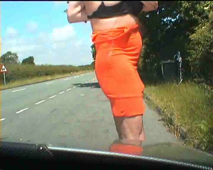 Shameless crossdresser on a road