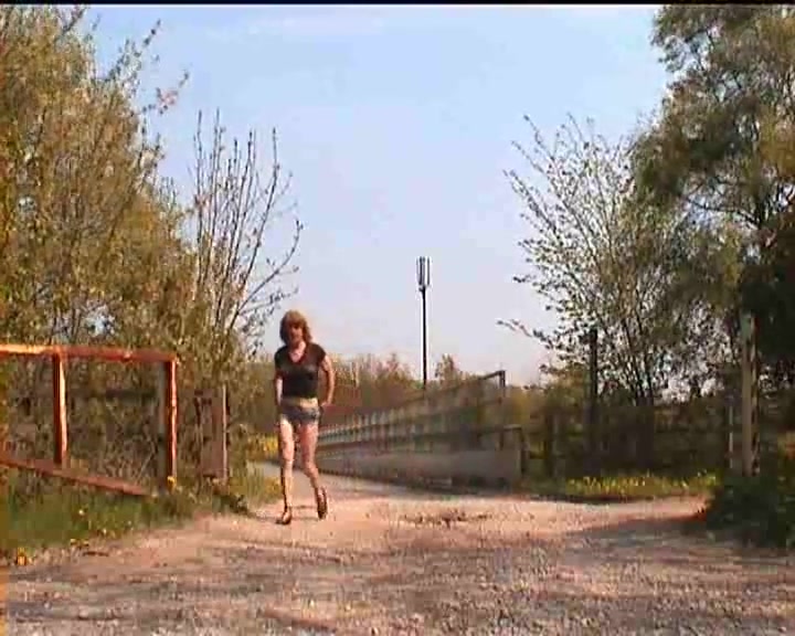 Shameless crossdresser on a road
