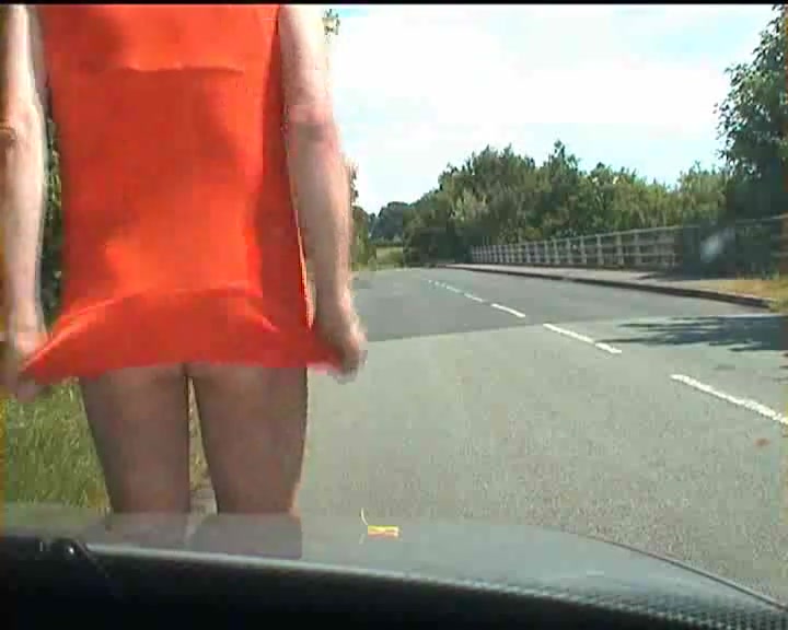 Shameless crossdresser on a road