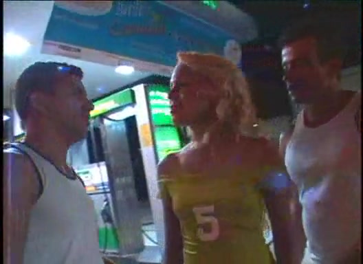 Small boobs blonde tranny has double penetration creampie in c