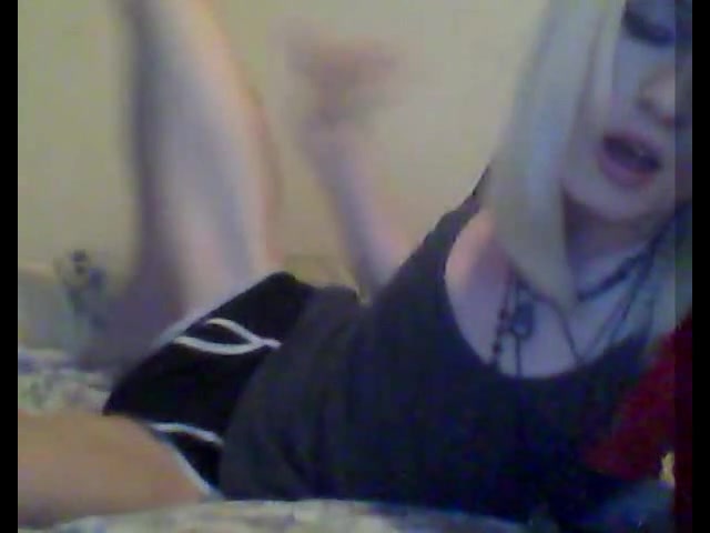 Extra thin and pale emo tgirl jerks her limp dick on cam