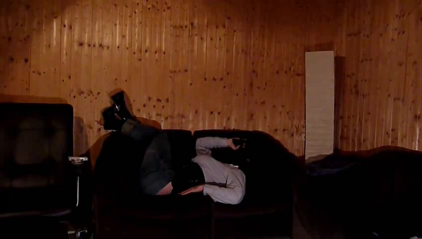 Transsexual In Mask Beating Off Bondaged Dick