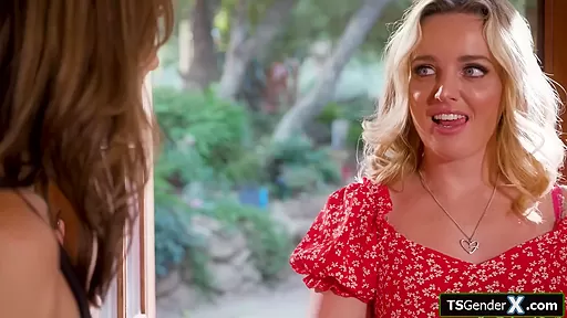 Blonde and trans teamed up to fuck busty shemale Jade Venus