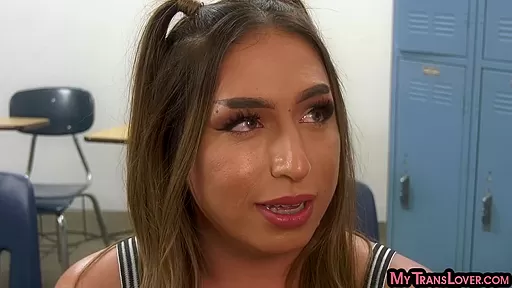 TS cheerleader assfucked in classroom by professor cock