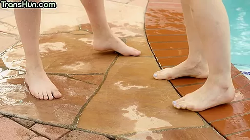 TS mermaid from pool rims and fucks pussy babe outdoor