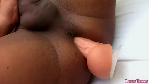 Big Ass Tranny Rosy Pinheiro Fucks a Dildo While Jerking Her Cock