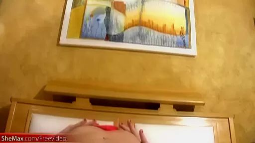 Beautiful blonde t-girl plays with natural tits and huge ass
