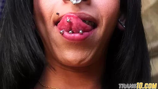 Busty shemale toying tight ass in closeup
